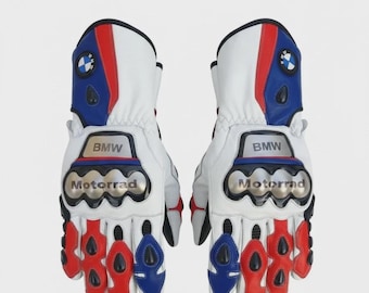 Guantes de carreras de moto BMW: piel de vacuno, protección total