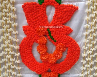 Combo van Ganesh Rangoli met 10 Mogra-kralenkoord, Ganpati-achtergrond, haldecoratie, pompon Ganesh-achtergrond, Seemantham-decor