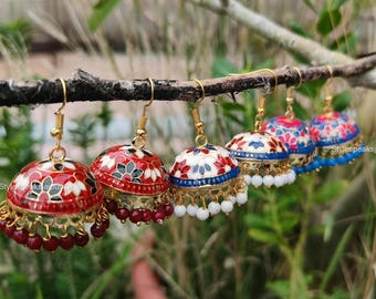 10-100 Pair Meenakari Jhumka Earrings Bulk | Indian Wedding Favors, Mehndi Return Gifts, Sangeet Bridesmaid Jewelry, Jaipuri Jhumki Lo