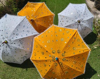 Cotton Fabric Assorted Foil Mirror Work Umbrella For Wedding Decoration,24 Inch Chatri For Ceiling Decoration,Indian Parasol For Haldi Theme