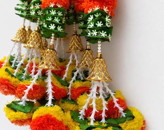 5 Feet Marigold Flower Hanging Garland, Yellow Floral Wall Decor, Haldi Mehndi Wedding Decorations, Diwali Temple Door Hanging