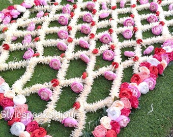 Artificial Jasmine & Rose Bridal Entry Chadar, Full Border Floral Canopy with Hanging Latkan  and Support Sticks for Traditional Bride Walk