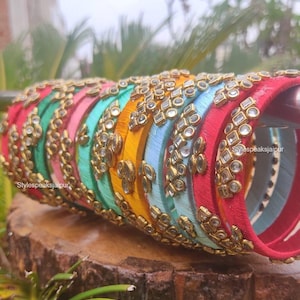 kundan Work Silk thread Bangles, Varalakshmi pooja return gifts, Pooja favors, housewarming gift, Mehndi Favors item
