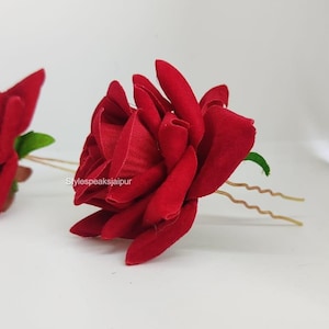 Rose Hair Pin, Bun Holder Clip, Hair Accessory, Wedding Flower Hair Clip-Real Touch Red Rose Hair Clip, Bridal Hair Clip, Bridesmaid Gift