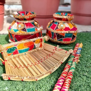 Punjabi Phulkari Jaggo Set Ghadoli, Chaj, Dand, Sikh Wedding Accessories, Sangeet & Jaggo Night Decor ,Indian Pre-Wedding Props Decor
