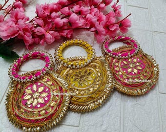 Fancy Gota Patti Mini Potli y motivos Lifafa Sobres Shagun Coin Ginni Bolsas Haldi Mehendi Favores de devolución de boda Regalos