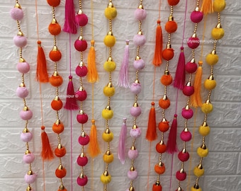 Colorful Silk & Velvet Tassel Garland Set,Wedding Backdrop,Haldi Mehndi Sangeet Decor ,Fiesta Party Decor,5 Feet  Set of 10-100