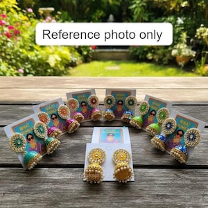Bulk Meenakari Jhumka With Card Earrings Hand-Painted Rajasthani Jhumki Wedding Favors , Mehndi & Sangeet Return Gifts, Kundan Polki Style