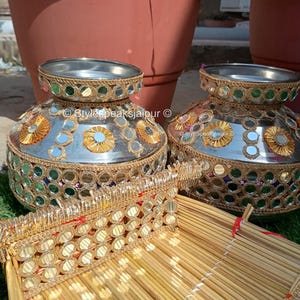 Punjabi Wedding Mirror Work Punjabi Jaggo Set, Stainless Steel Gahdoli, Chaaj & Stick ,Jaago Night, Sangeet, Haldi Wedding Props Decoration