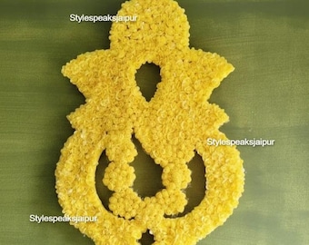 Moderne hindoeïstische Ganesha-bloem kunst aan de muur | Grote kunstbloem rangoli uitsnede | , Zuid-Indiase Pooja & bruiloft achtergronddecoratie