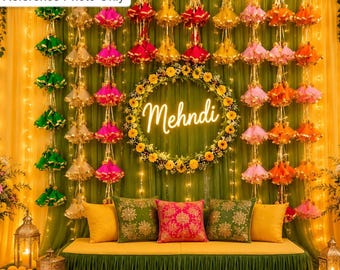 Eco-Friendly Gota Net String Indian Wedding Backdrop Decor Colorful Gota Tassel Garland Haldi Festival Stage Decor Seemantham & Diwali Decor