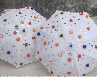Colorful Cotton Umbrella, Indian Wedding Decoration, Pompom Umbrella, Multicolored Parasol, Stage Backdrop, Party Festival Decoration