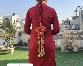 Punjabi Kaleera Parandi/Paranda for Wedding, Sangeet & Jaggo |  Indian Bridal Hair Accessory | Golden Braid Dori with ghungroo Tassels