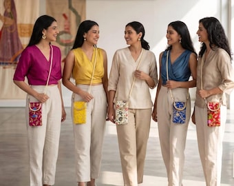 Assorted  Embroidery Mobile Pouch For Women ,Gift for Bridesmaids ,Sling Bag, Party Favors, Ethnic Crossbody Phone Bag, Haldi/Mehndi Favors
