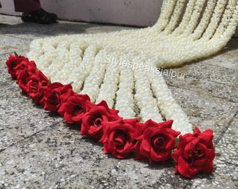 Artificial Mogra Jasmine Rose Flower Garland For Mandap Decoration, Ceiling Decor Garland, Rose Wall Hanging, Stage Backdrop, Wedding Decor