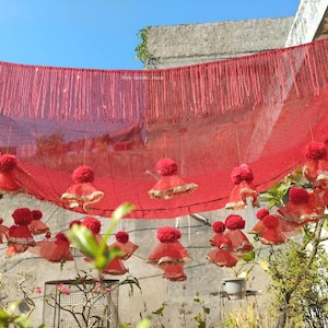 Lentejuelas Chaadar nupcial rojo, dosel de tela con borla, Ghunghroo Latkan Chaddar, entrada al patio, tela de paseo nupcial.