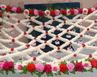 Indian Bride Traditional Entry Canopy, Phoolo Ki Chadar, Bride Entry Chadar, Heavy Floral Jasmine Chadar For Bride Courtyard Entry