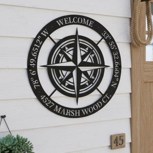 Personalized Compass Metal Wall Sign, Custom Coordinates Decor Sign, Metal Compass Decor, Custom Metal Compass,Gift for Him Her