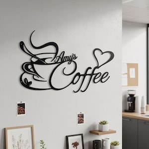 Decorazione murale in metallo per amanti del caffè: decorazione minimalista con linee, decorazione murale personalizzata con tazza da caffè, decorazione murale in metallo con tazza da caffè, regalo per amanti del caffè