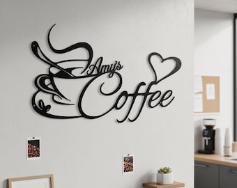 Coffee Lover Metal Wall Art: Minimalist Line Art Decor, Personalized Coffee Cup Wall Decor, Coffee Cup Metal Wall Art, Gift For Coffee Lover