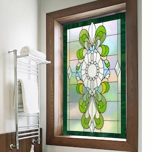 Geometric Stained Glass Window Film – Vintage Color Privacy Cling | Peel & Stick Vinyl for Doors and Skylights | Custom Size Home Decor