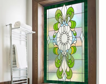 Geometric Stained Glass Window Film – Vintage Color Privacy Cling | Peel & Stick Vinyl for Doors and Skylights | Custom Size Home Decor