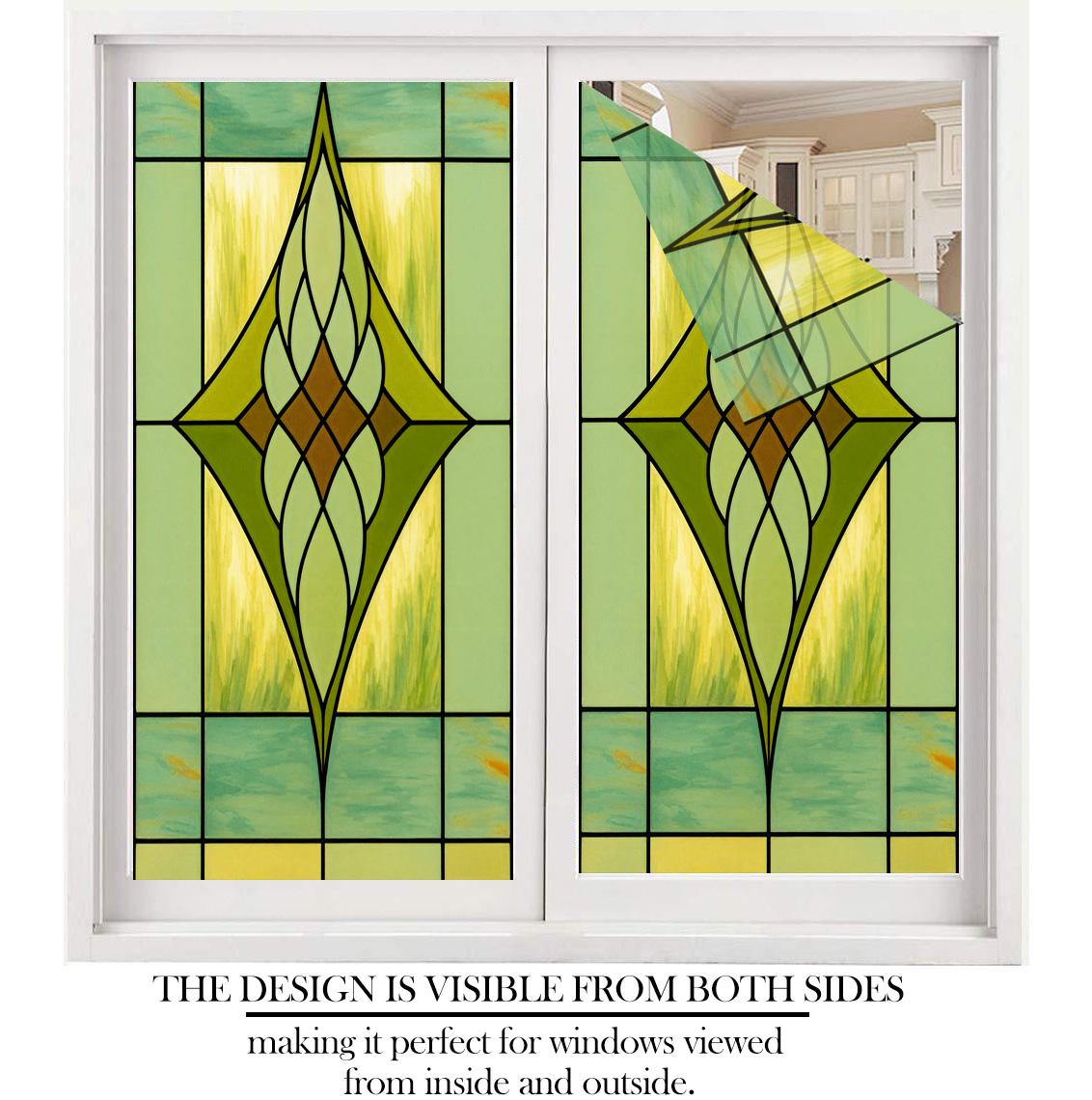 Green Geometric Stained Glass Window Film – Art Deco Style Privacy ...
