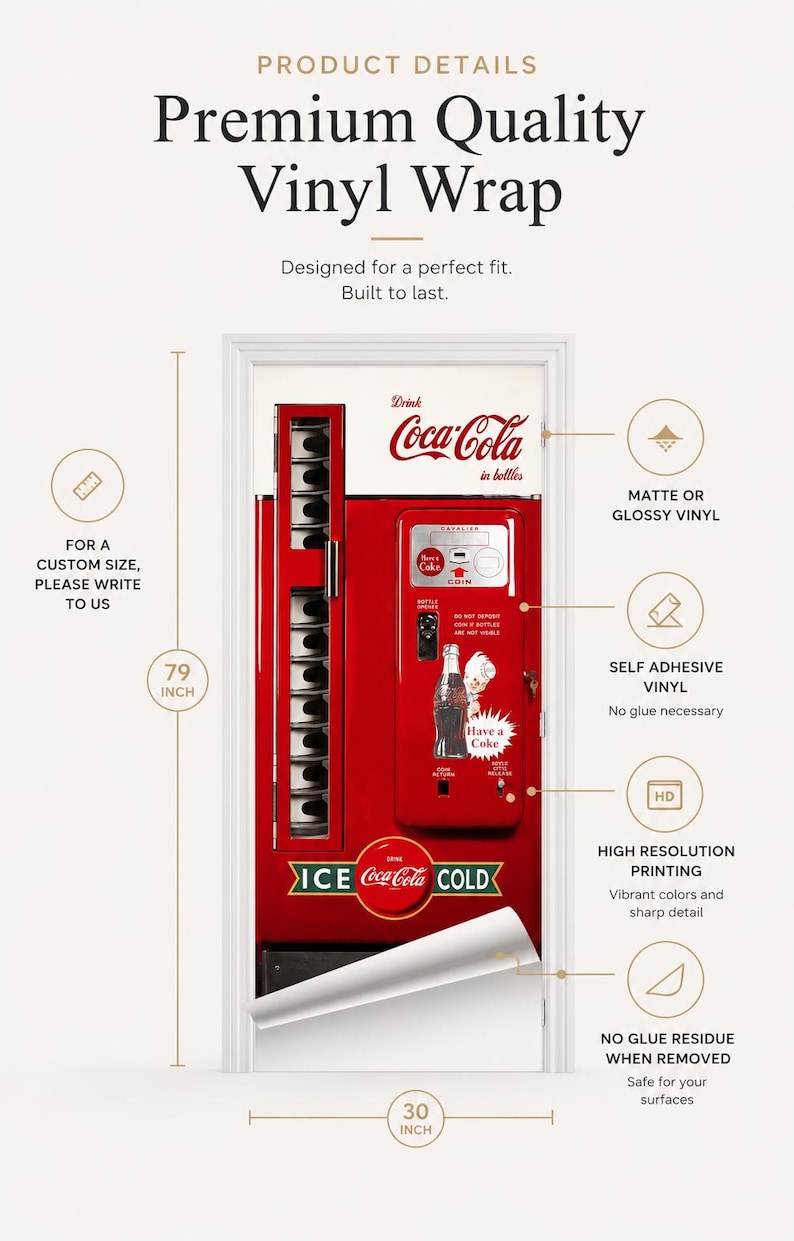 Vintage Coca-cola Vending Machine Fridge Wrap Decal for Side-by-side ...