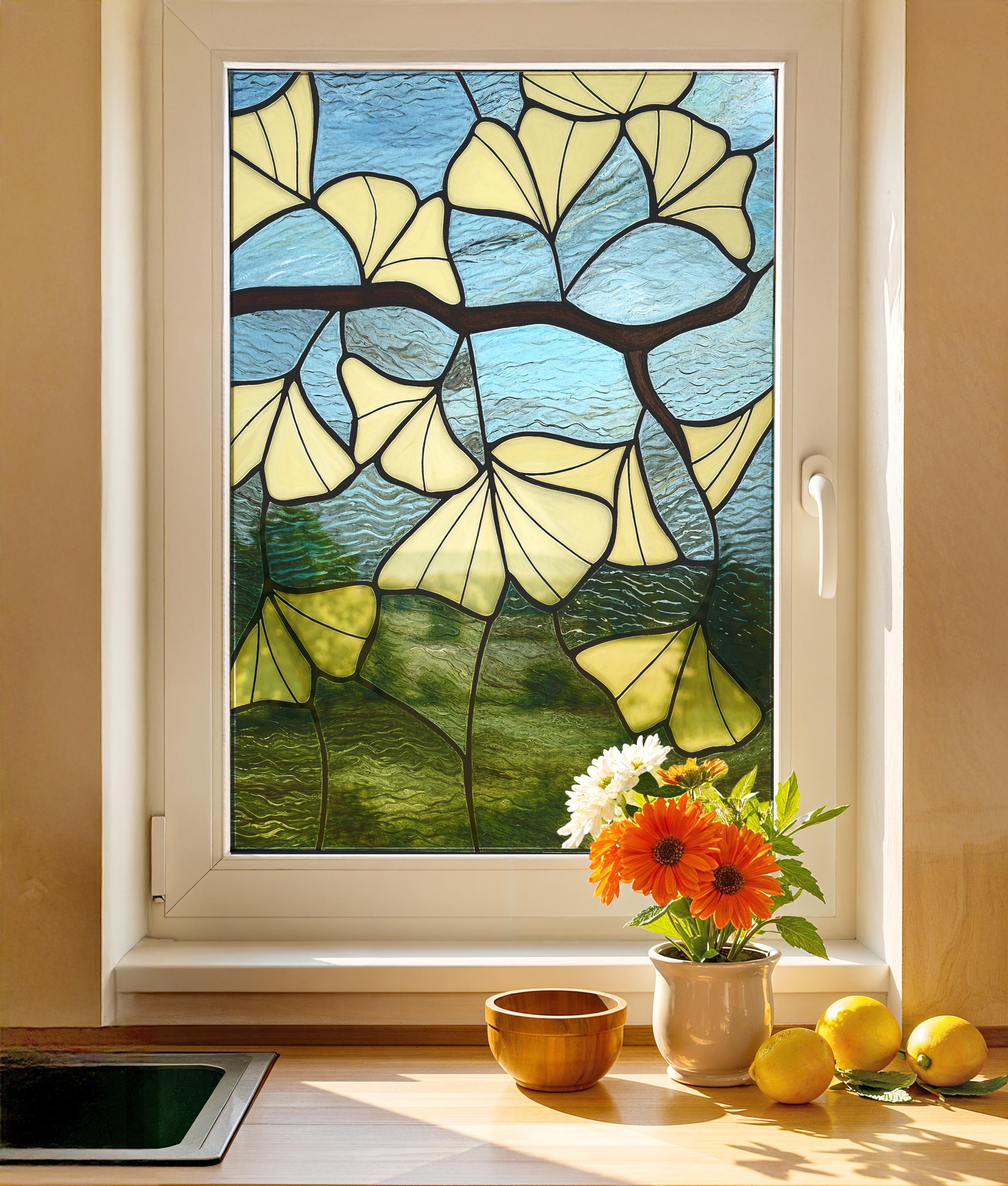 Gingko Window Ginkgo Leaf Stained Glass Window Film – Nature-inspired Privacy Cling ...