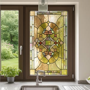 Geometric Stained Glass Window Film –Abstract Style Frosted Self-Adhesive Vinyl, Privacy Static Cling, Decorative Glass Sticker, Custom Size