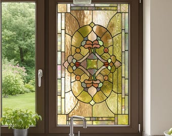 Geometric Stained Glass Window Film –Abstract Style Frosted Self-Adhesive Vinyl, Privacy Static Cling, Decorative Glass Sticker, Custom Size