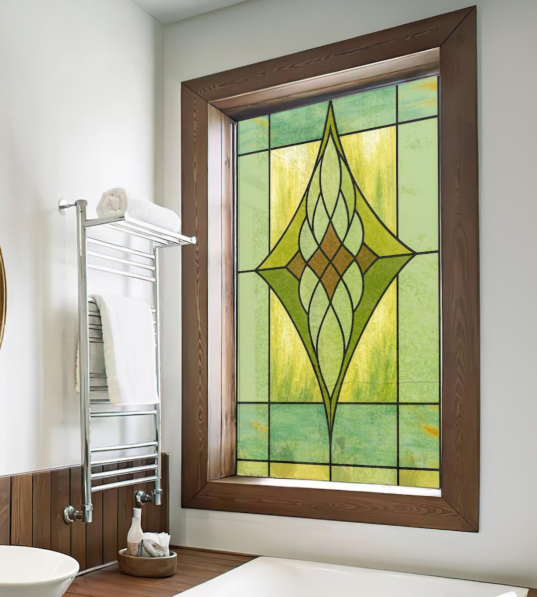Green Geometric Stained Glass Window Film – Art Deco Style Privacy ...