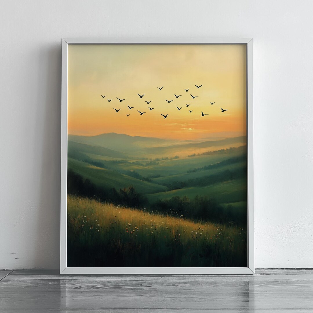 Golden Hour Birds in Flight – Minimalist Landscape Digital Download ...