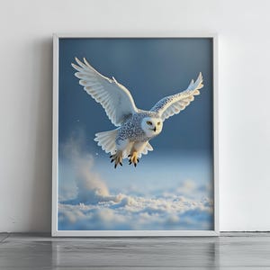 Snowy Owl in Flight Wall Art Majestic Printable Wall Art, Rustic Nature Decor, Cottagecore Wildlife Art, Digital Painting 352