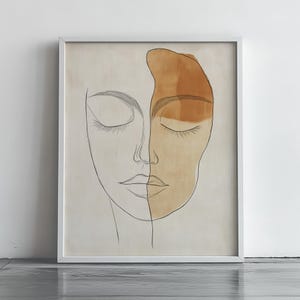 Minimalist Line Art Face Print - Neutral Abstract Portrait Art, Earthy Modern Wall Decor, Printable Contemporary Art, Home Décor 364