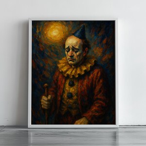 悲しいピエロのアートプリント、ヴィンテージピエロの絵画