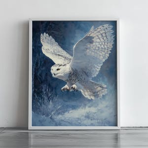 Printable Winter Wildlife Wall Art Scene Rustic Vintage Nature Decor Digital Wall Art Printable Snowy Owl in Flight Creature Print 314