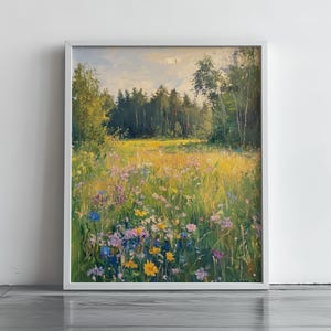 Wildblumenwiese Wandkunst, Cottagecore Naturdruck, bearbeitbares druckbares Wanddekor, Waldszene Sommer Wildblumenwiese Gemälde -294