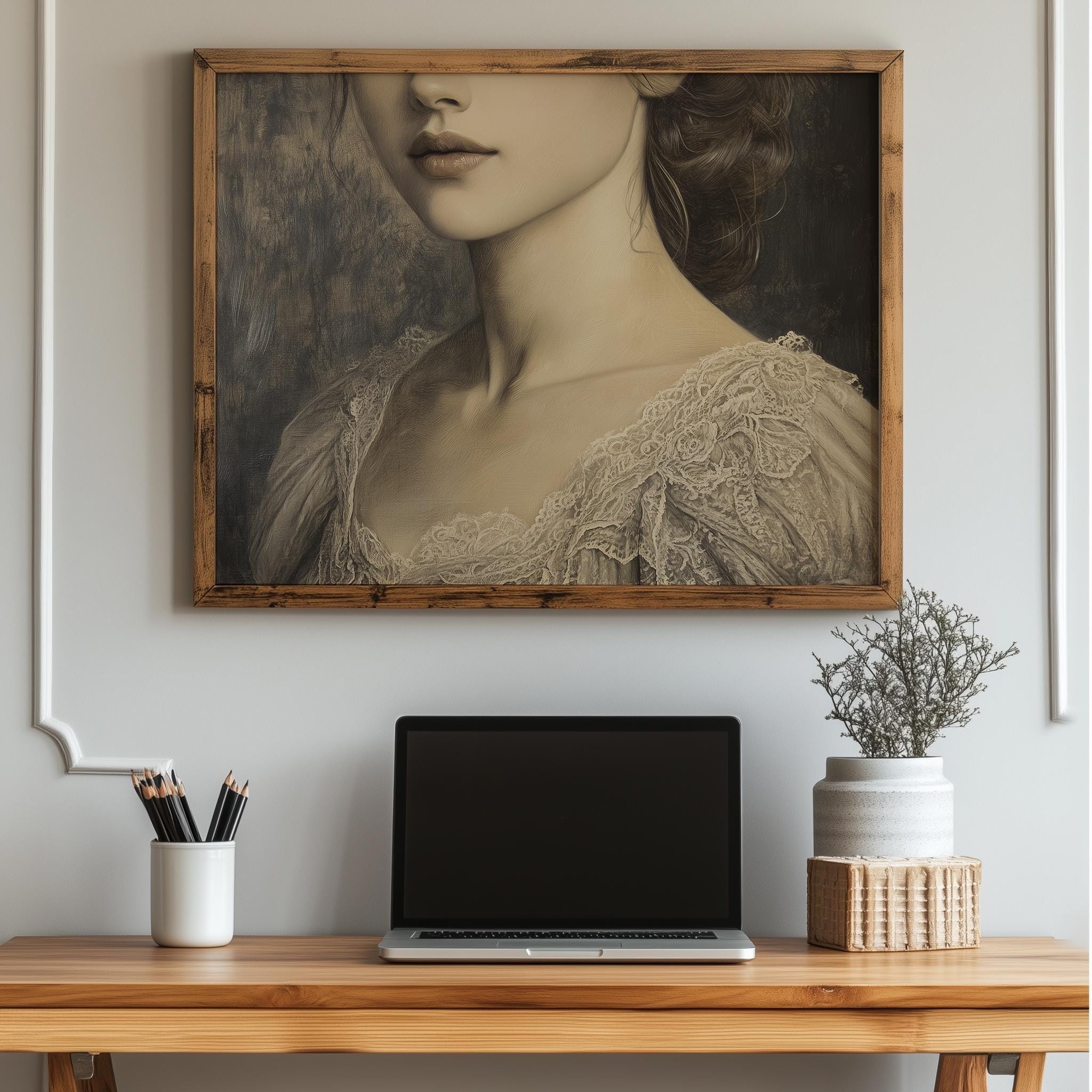 Renaissance Woman Digital Print Elegant Vintage Portrait Wall Art Lace Dress Painting Download Romantic Antique Decor for Gallery Wall15