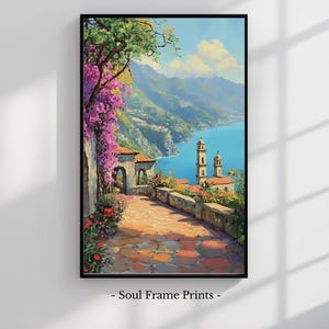 Ravello Wall Art Digital Painting Italian Coastal Print Mediterranean Hilltop Garden Decor Amalfi Coast Artwork For Travel Lovers 494