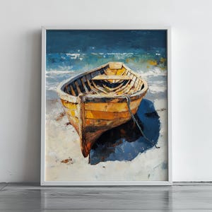 coastal beach boat wall art printable nautical vintage seascape decor rustic seaside summer cottage digital download ocean themed artwork