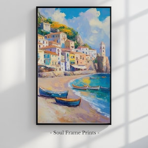 Minori Wall Art Digital Painting Coastal Print Mediterranean Village Decor Colorful Seaside Artwork For Beach House Or Travel Lover 492