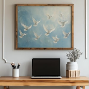 White Dove Digital Print Minimalist Peace Bird Wall Art Soaring Sky Painting Download Spiritual Tranquil Decor for Bedroom Office 26