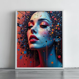 Pop Art Portrait Print, Bold Abstract Face Wall Art, Colorful Modern Woman Artwork, Contemporary Expressionist Art, Digital Art Download 161