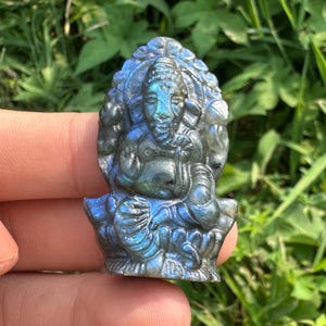 Labradorite Ganesh Sculpture: Crystal Elephant Quartz Carving, Home Decor
