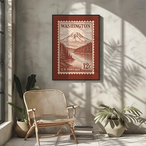 Vintage Washington State Postage Stamp Print | Retro Mountain & Forest ...