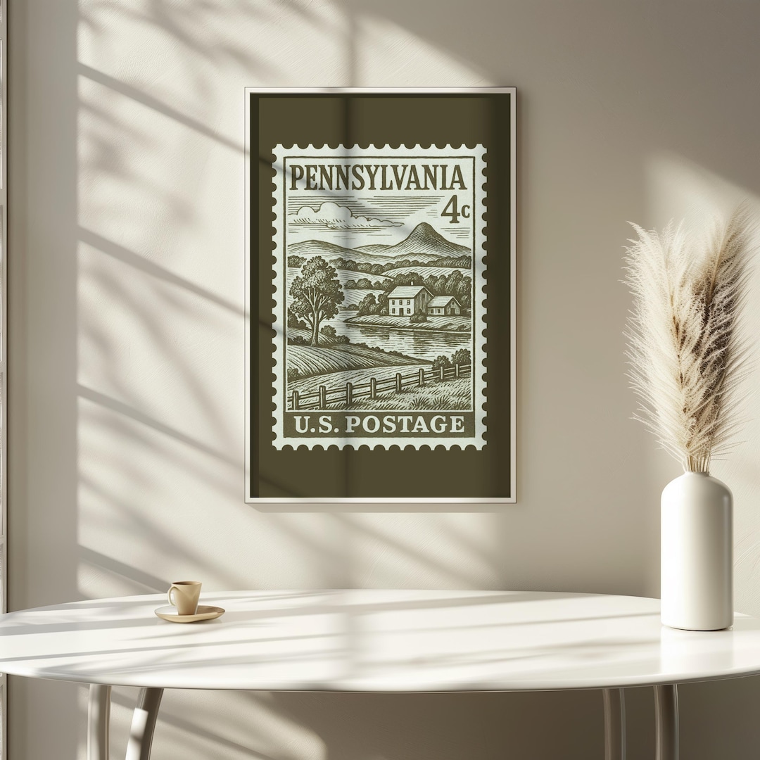 Rustic Stamps Vintage Pennsylvania Postage Stamp Art Print | Rustic Farmhouse Wall ...