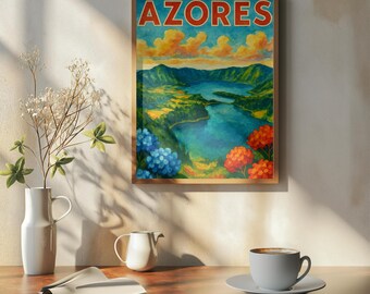Azores Watercolor Wall Art Print | Vibrant Landscape Painting | Portugal Travel Poster | Azores Decor | Nature Art Gift | 8x10 11x14 12x16