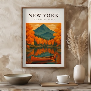 New York Fall Wall Art | Adirondack Mountains Autumn Print | Canoe Lake Foliage Poster | Empire State Nature Decor |  8x10 11x14 12x16 12x18