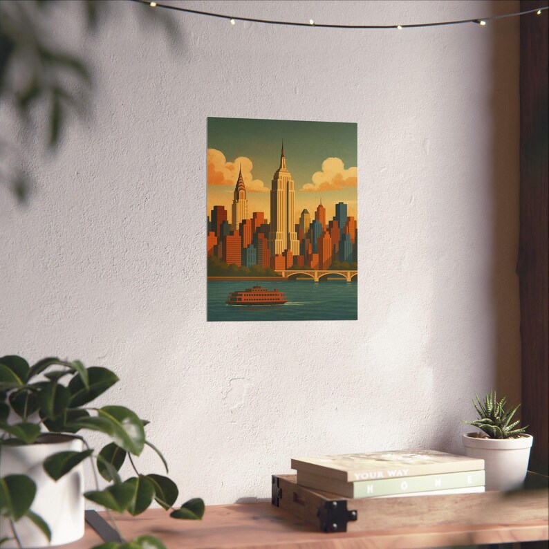 New York City Retro Travel Poster Print | NYC Skyline Wall Art ...